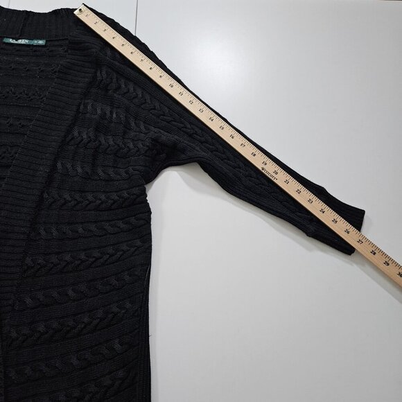 Lauren Ralph Lauren Cardigan Womens 1X Black Open Cable Knit Dolman 3/4 Sleeve - Picture 5 of 15